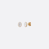 GOLD-PLATED WHITE MOTHER-OF-PEARL EARRINGS - OVAL CAB