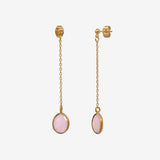 LONG GOLD-PLATED PINK CHALCEDONY EARRINGS - SMALL MODEL SETTING