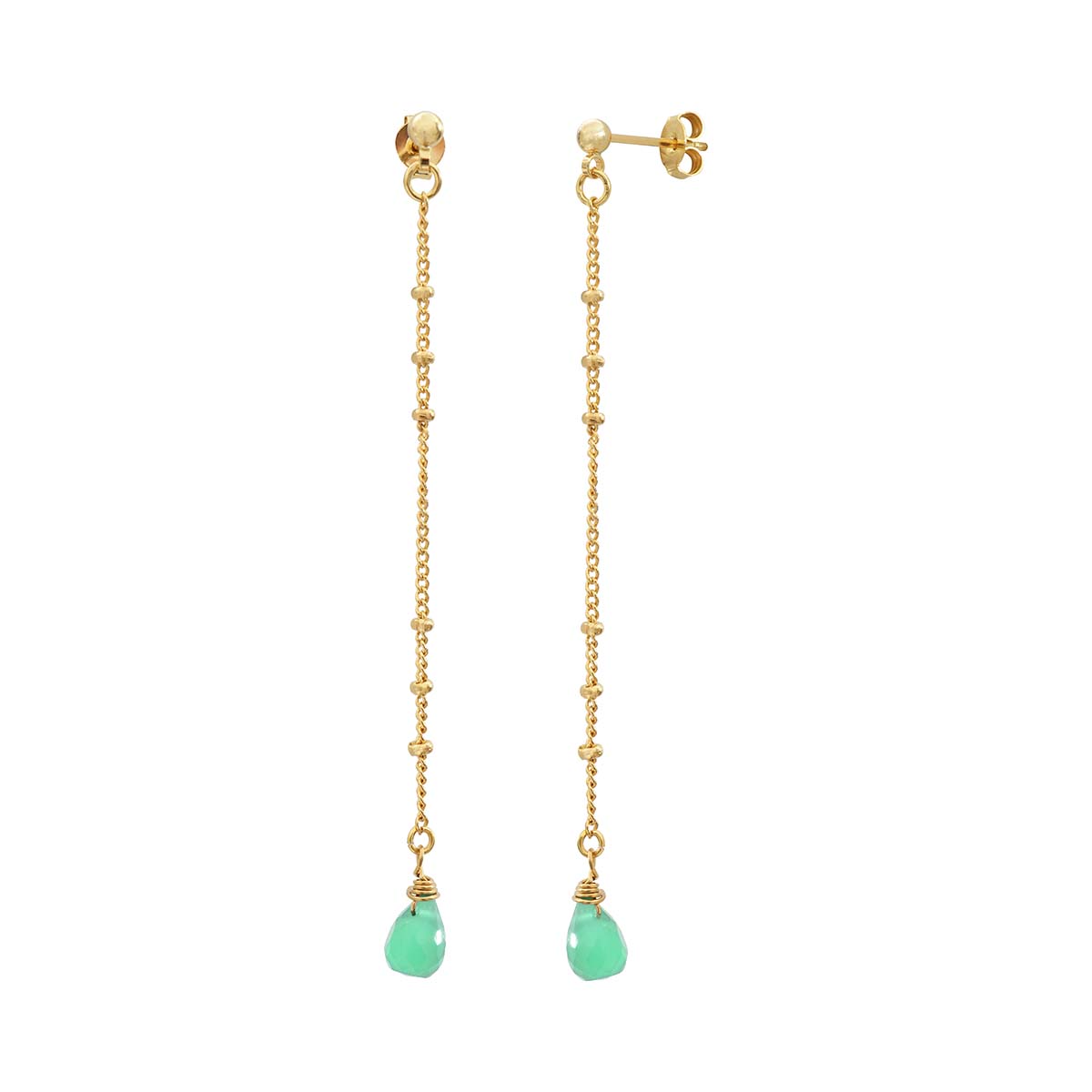 BOUCLES D'OREILLES LONGUES CHRYSOPRASE DORÉES - DANAE