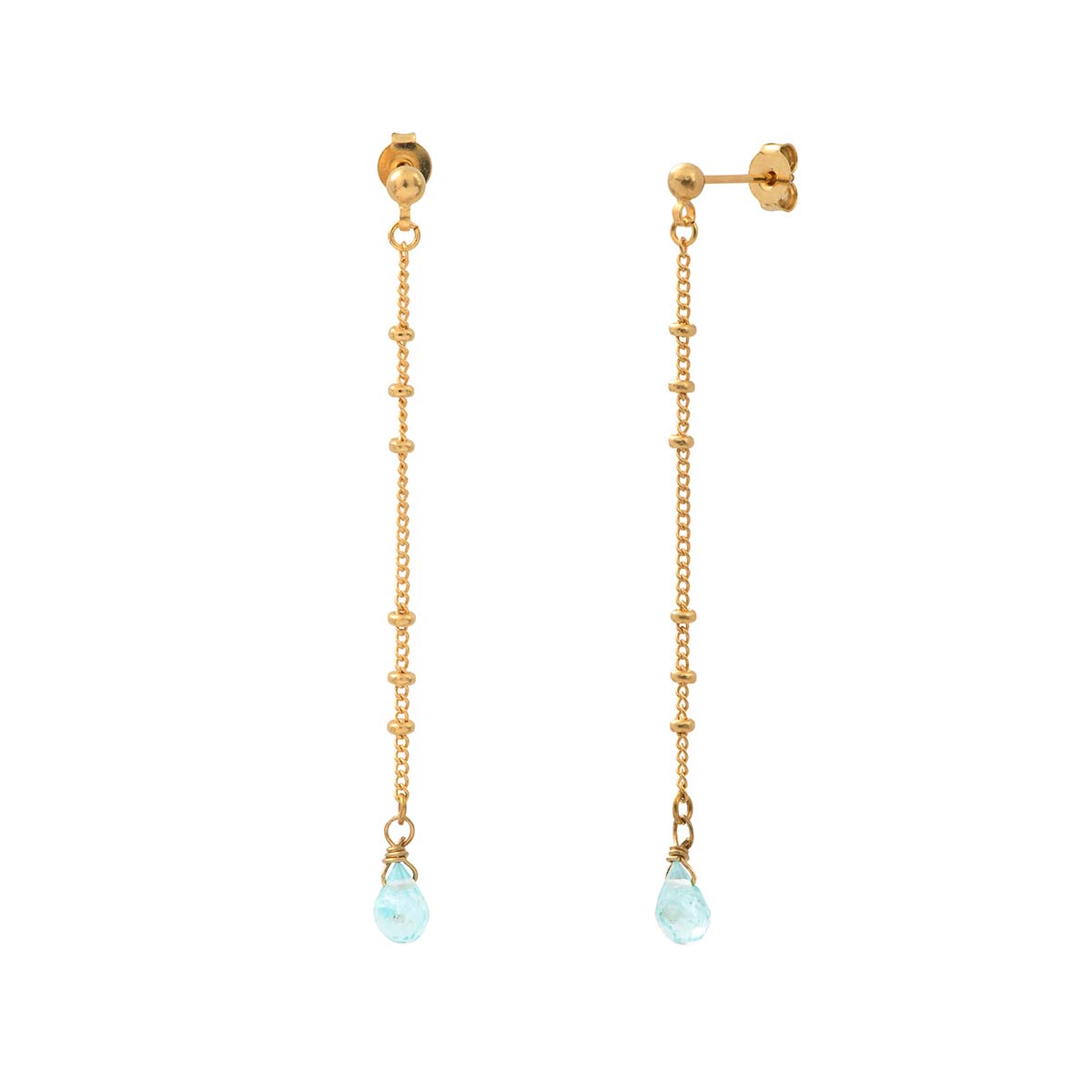 BOUCLES D'OREILLES LONGUES AIGUE MARINE DORÉES - DANAE