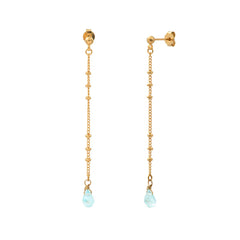 BOUCLES D'OREILLES LONGUES AIGUE MARINE DORÉES - DANAE