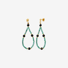 Boucles d'oreilles dorées petit modèle amanté agate verte / onyx - INDIE