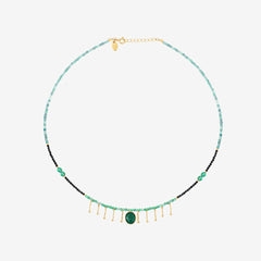 Collier doré agate verte/onyx esmé - INDIE