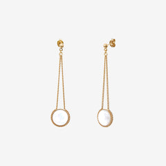 Boucles d'oreilles dorées nacre blanche longues - LADY