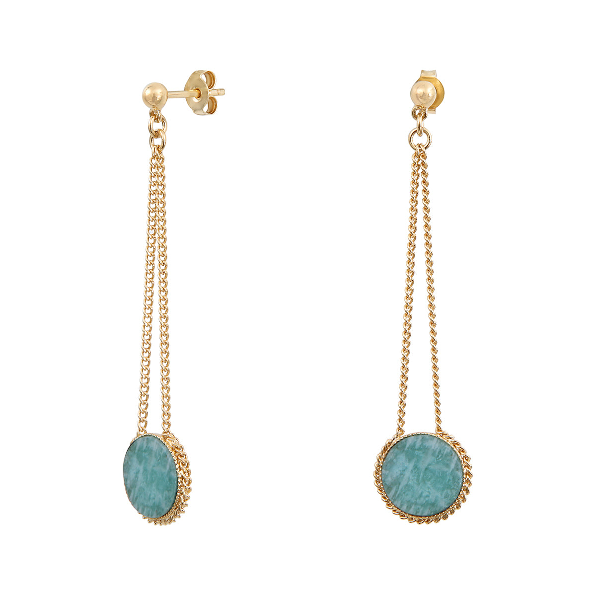 BOUCLES D'OREILLES AMAZONITE LONGUES DORÉES - LADY