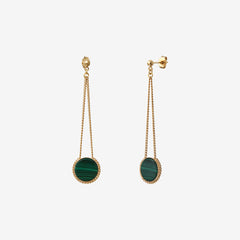 Boucles d'oreilles dorées malachite longues - LADY