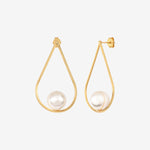 BOUCLES D'OREILLES DROP GRAND MODELE DORÉES PERLE DE CULTURE - MEGHAN