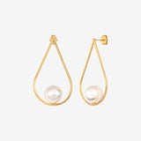 BOUCLES D'OREILLES DROP GRAND MODELE DORÉES PERLE DE CULTURE - MEGHAN