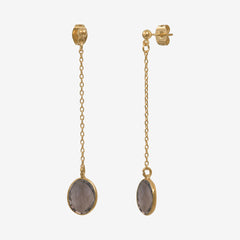 Boucles d'oreilles dorées quartz fumé longues - SERTI PM