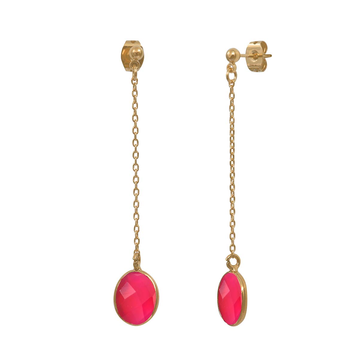 BOUCLES D'OREILLES LONGUES ONYX ROSE DORÉES - SERTI PETIT MODELE