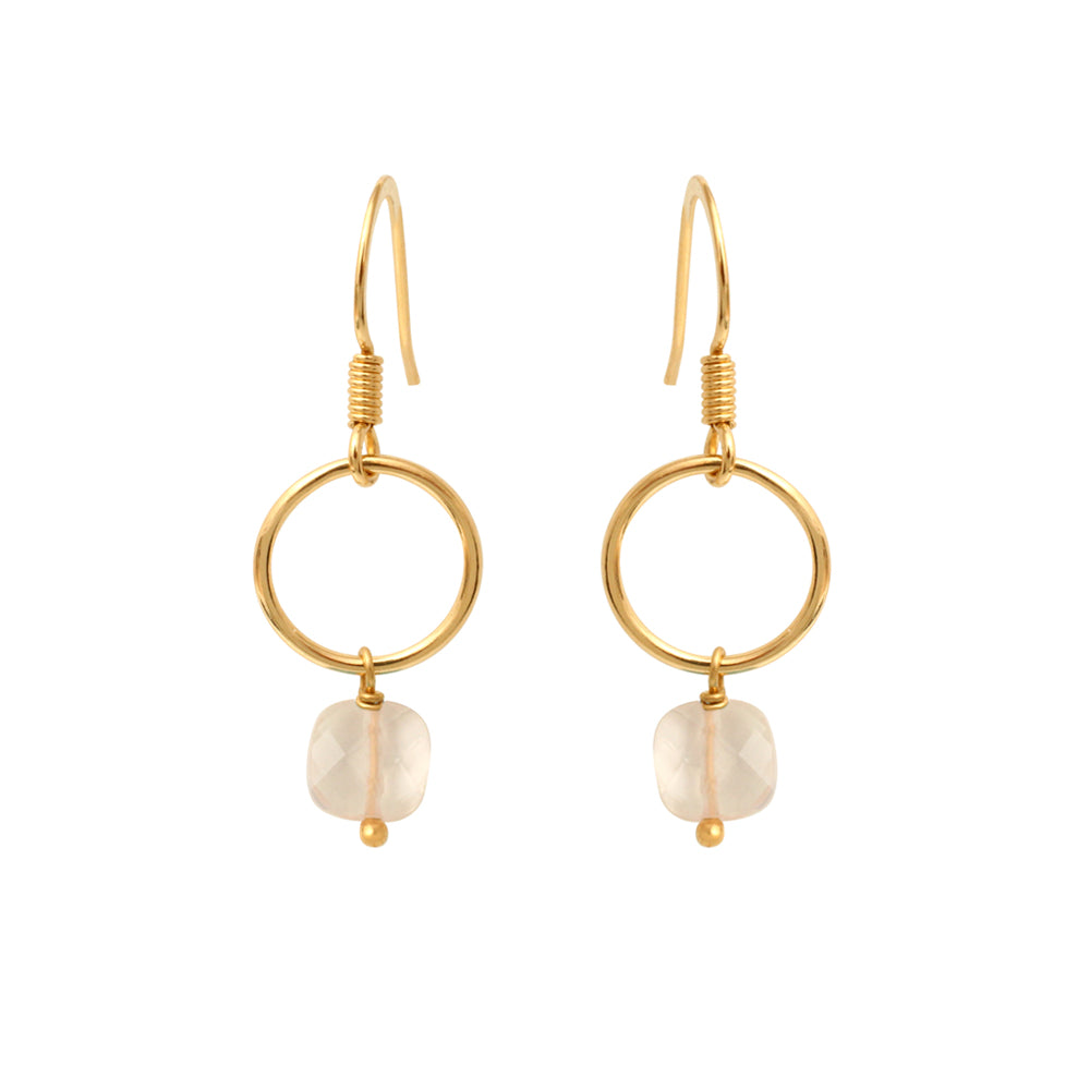 BOUCLES D'OREILLES QUARTZ ROSE  DORÉES -  FIDJI